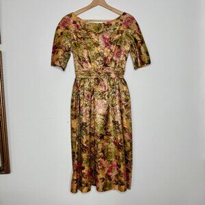 NATHALIE SLOCUM | Vintage 1950s Brocade Dress in Gold - XS